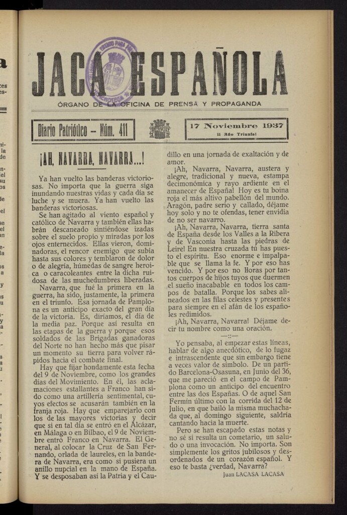 Miniatura de Jaca española : noticiero oficial del 17 de noviembre de 1937, nº 411