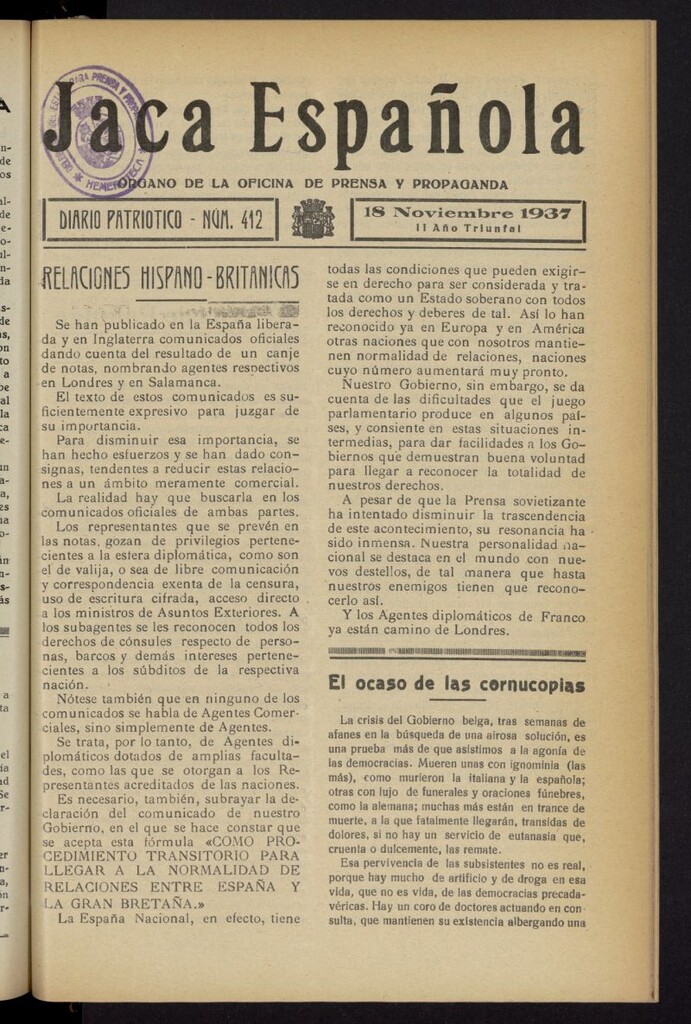 Miniatura de Jaca española : noticiero oficial del 18 de noviembre de 1937, nº 412