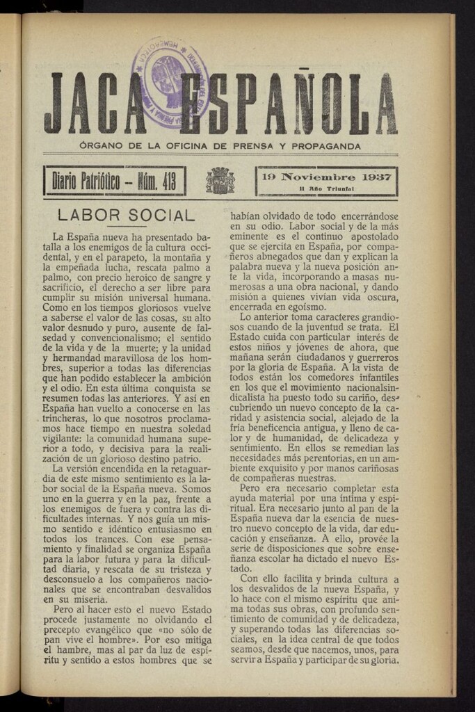 Miniatura de Jaca española : noticiero oficial del 19 de noviembre de 1937, nº 413