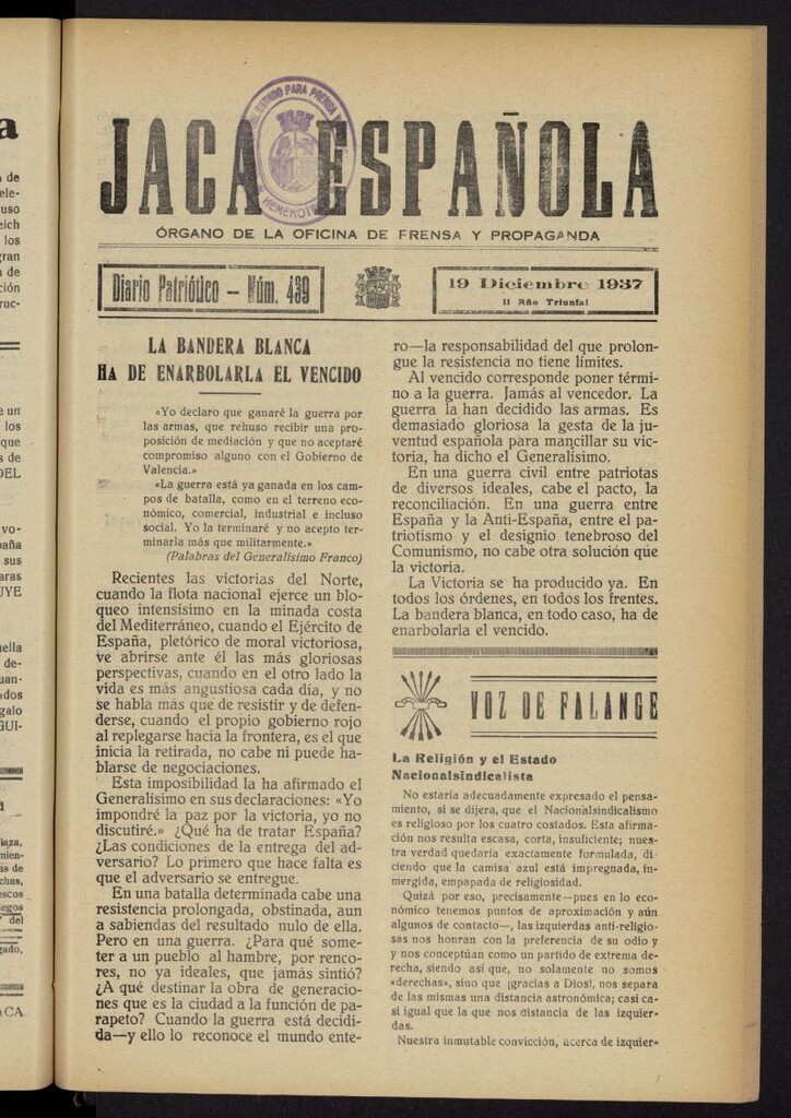 Miniatura de Jaca española : noticiero oficial del 19 de diciembre de 1937, nº 439