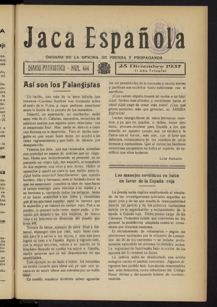 Miniatura de Jaca española : noticiero oficial del 25 de diciembre de 1937, nº 444