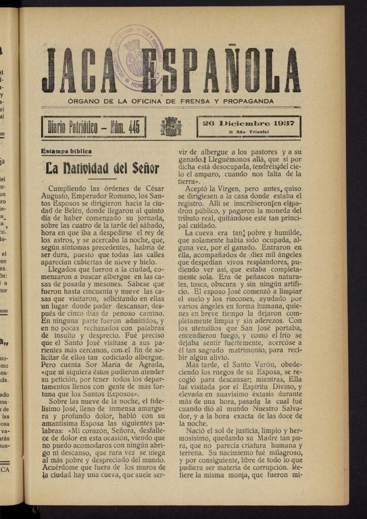 Miniatura de Jaca española : noticiero oficial del 26 de diciembre de 1937, nº 445