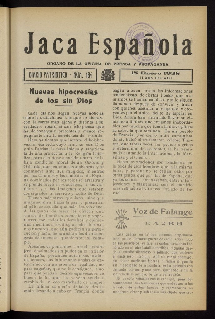 Miniatura de Jaca española : noticiero oficial del 18 de enero de 1938, nº 464