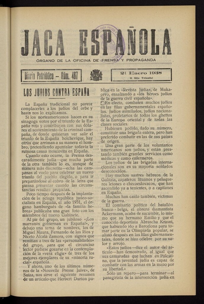 Miniatura de Jaca española : noticiero oficial del 21 de enero de 1938, nº 467