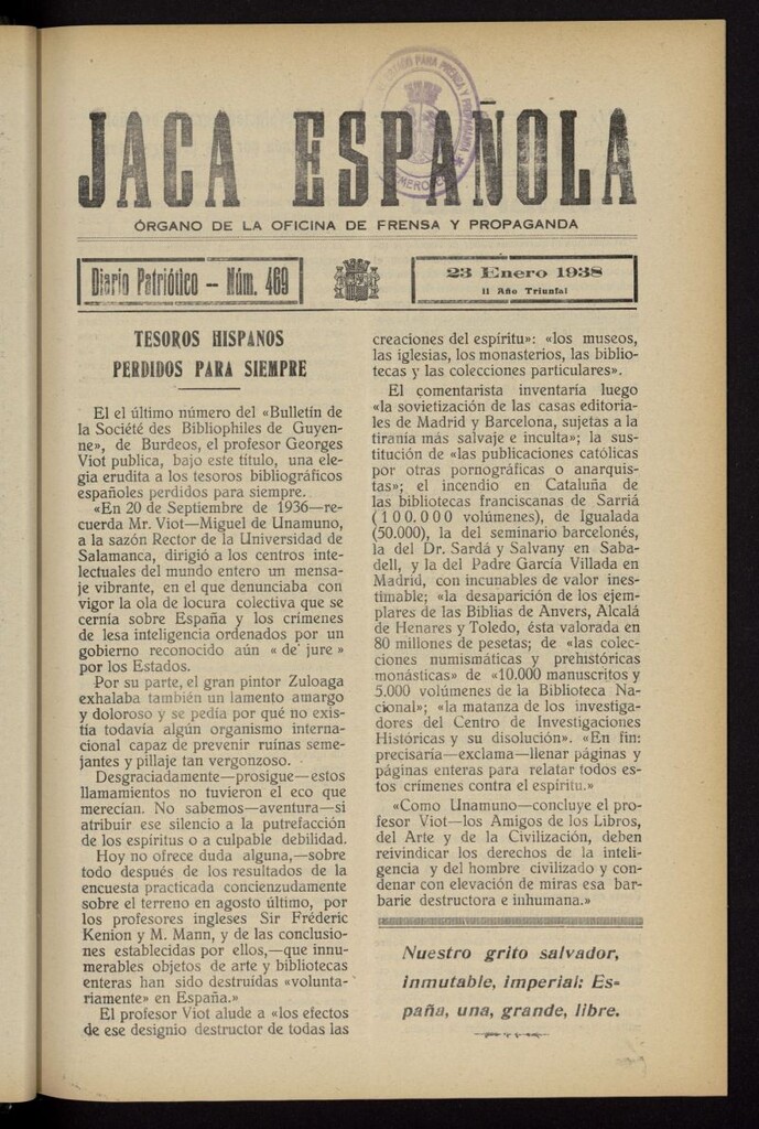 Miniatura de Jaca española : noticiero oficial del 23 de enero de 1938, nº 469