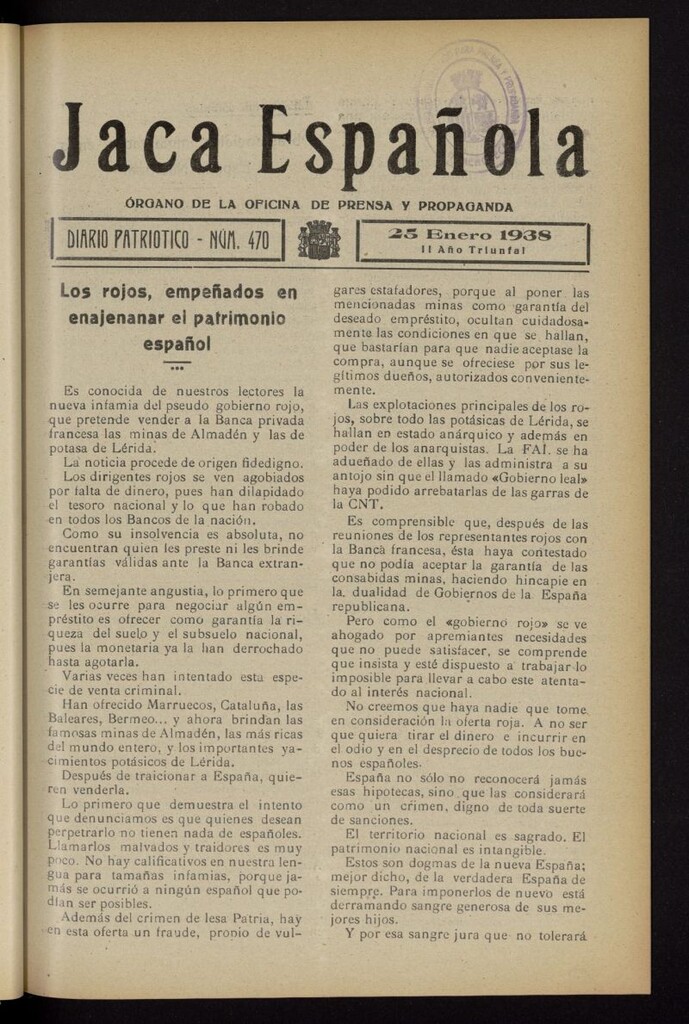Miniatura de Jaca española : noticiero oficial del 25 de enero de 1938, nº 470