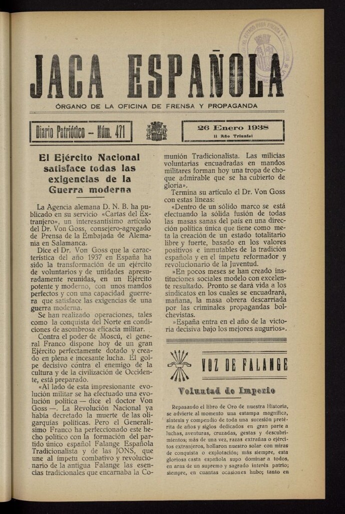 Miniatura de Jaca española : noticiero oficial del 26 de enero de 1938, nº 471