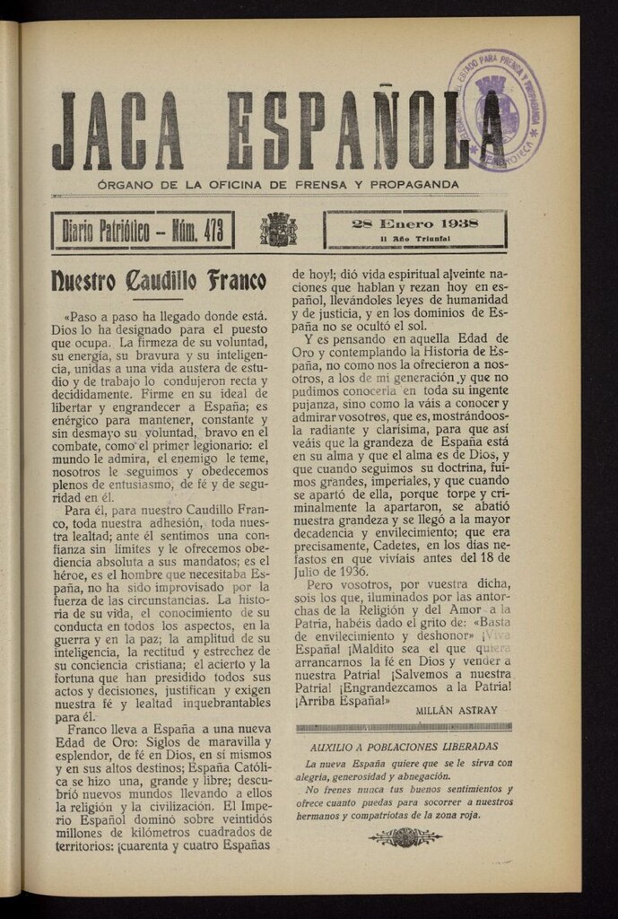 Miniatura de Jaca española : noticiero oficial del 28 de enero de 1938, nº 473