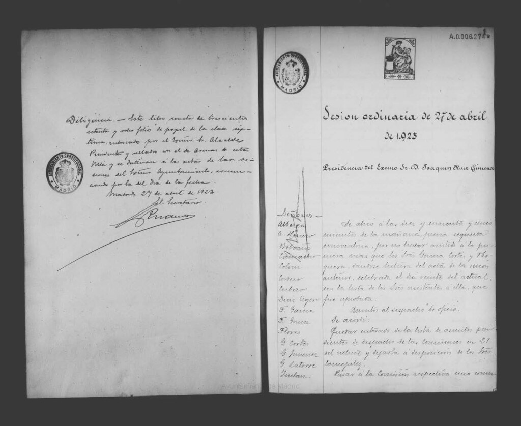 Miniatura de Actas de acuerdos del Ayuntamiento. Tomo 608 del año 1923 (27 abril a 27 junio)