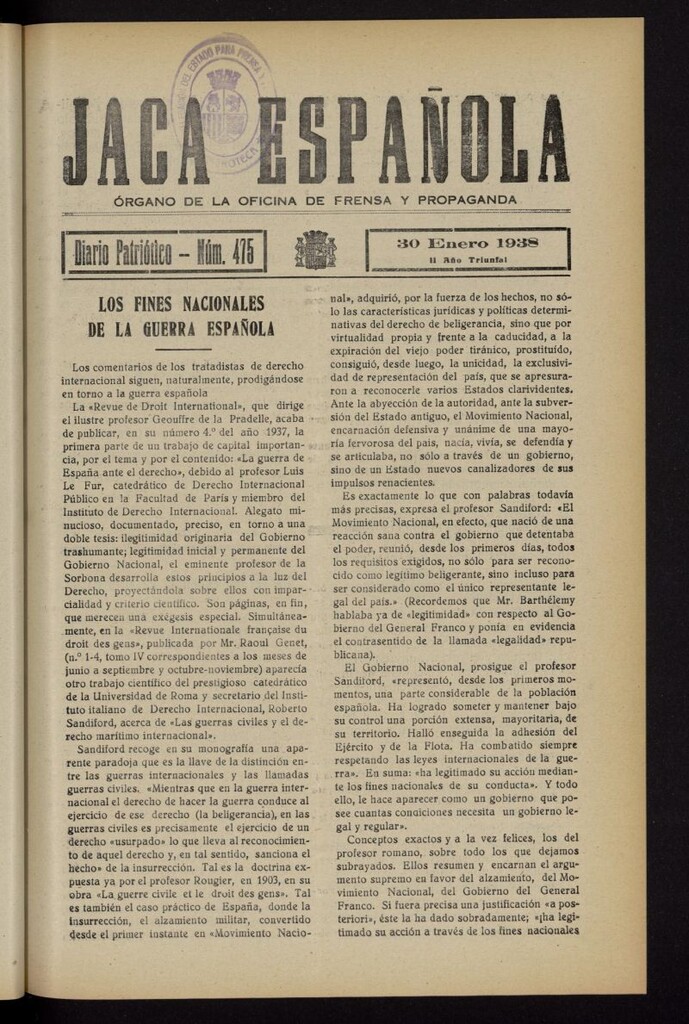 Miniatura de Jaca española : noticiero oficial del 30 de enero de 1938, nº 475