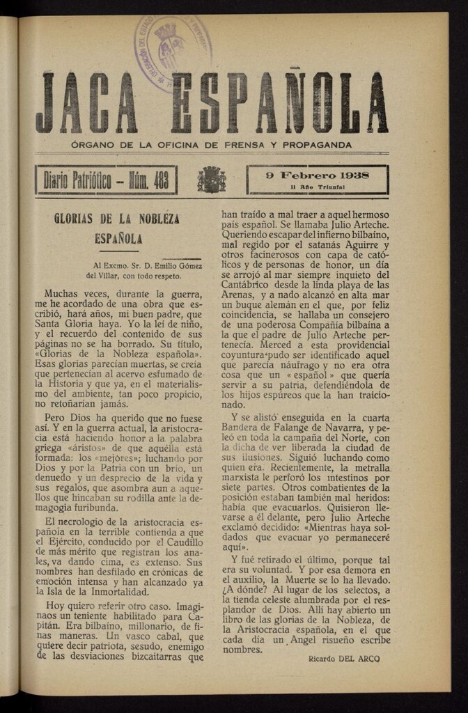Miniatura de Jaca española : noticiero oficial del 9 de febrero de 1938, nº 483
