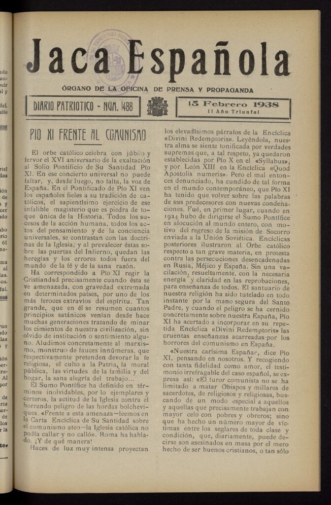 Miniatura de Jaca española : noticiero oficial del 15 de febrero de 1938, nº 488