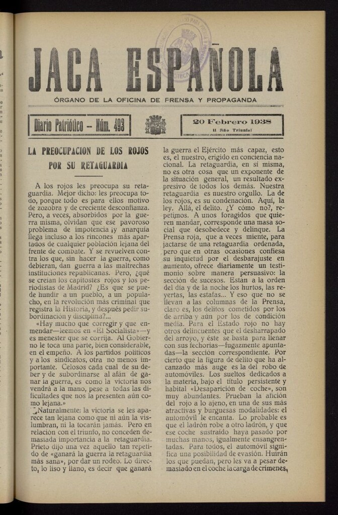 Miniatura de Jaca española : noticiero oficial del 20 de febrero de 1938, nº 493