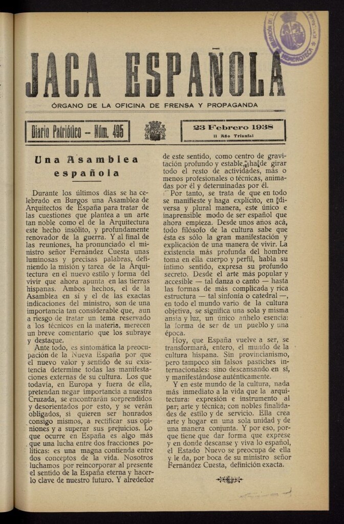 Miniatura de Jaca española : noticiero oficial del 23 de febrero de 1938, nº 495