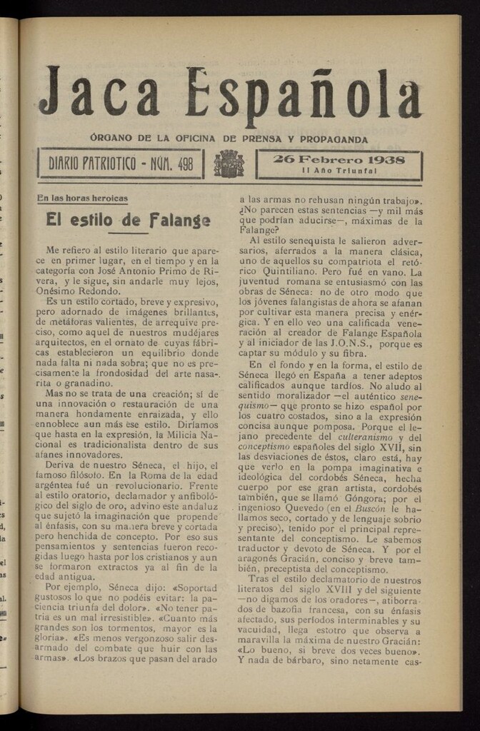 Miniatura de Jaca española : noticiero oficial del 26 de febrero de 1938, nº 498