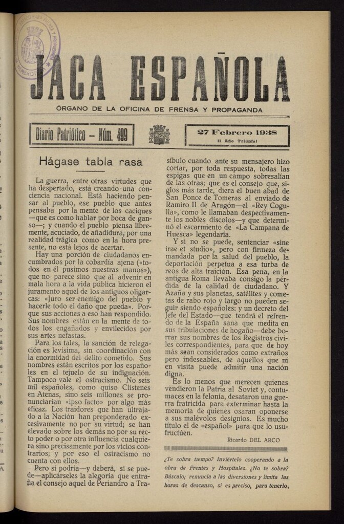 Miniatura de Jaca española : noticiero oficial del 27 de febrero de 1938, nº 499