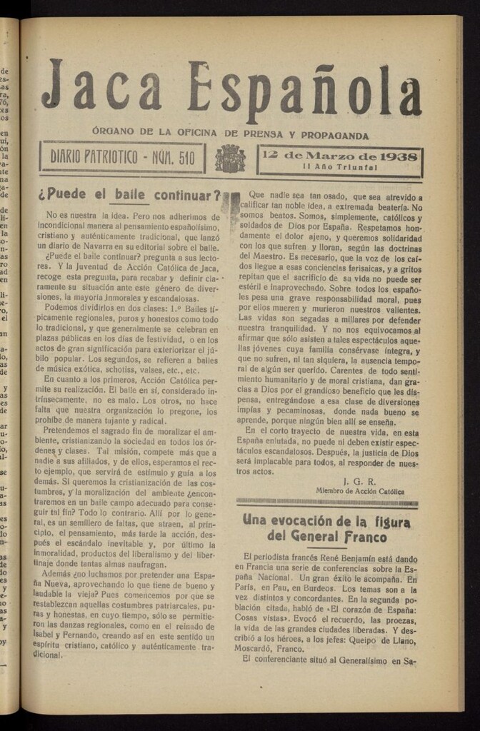 Miniatura de Jaca española : noticiero oficial del 12 de marzo de 1938, nº 510