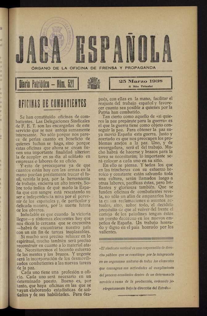 Miniatura de Jaca española : noticiero oficial del 25 de marzo de 1938, nº 521