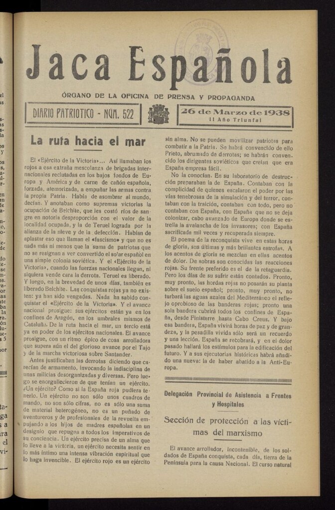 Miniatura de Jaca española : noticiero oficial del 26 de marzo de 1938, nº 522