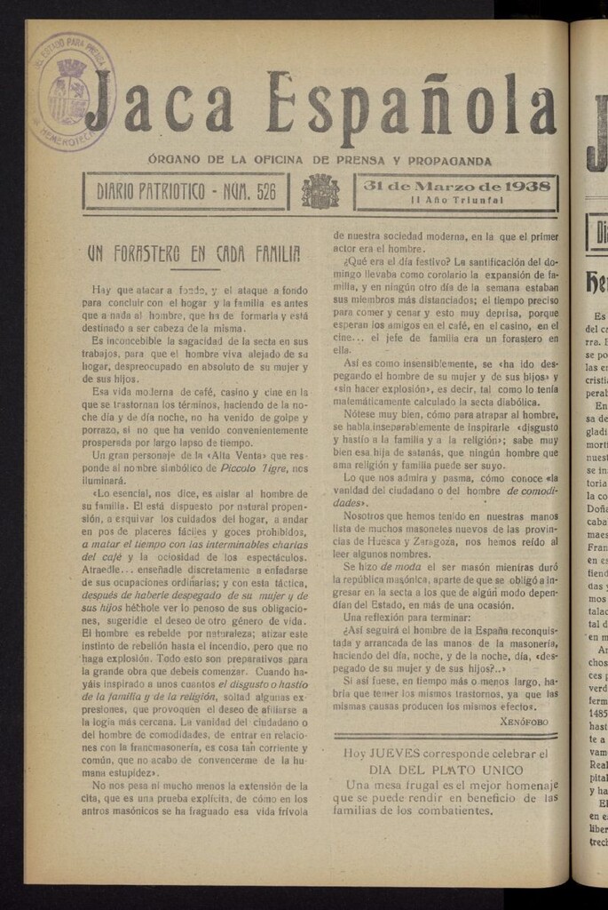 Miniatura de Jaca española : noticiero oficial del 31 de marzo de 1938, nº 526