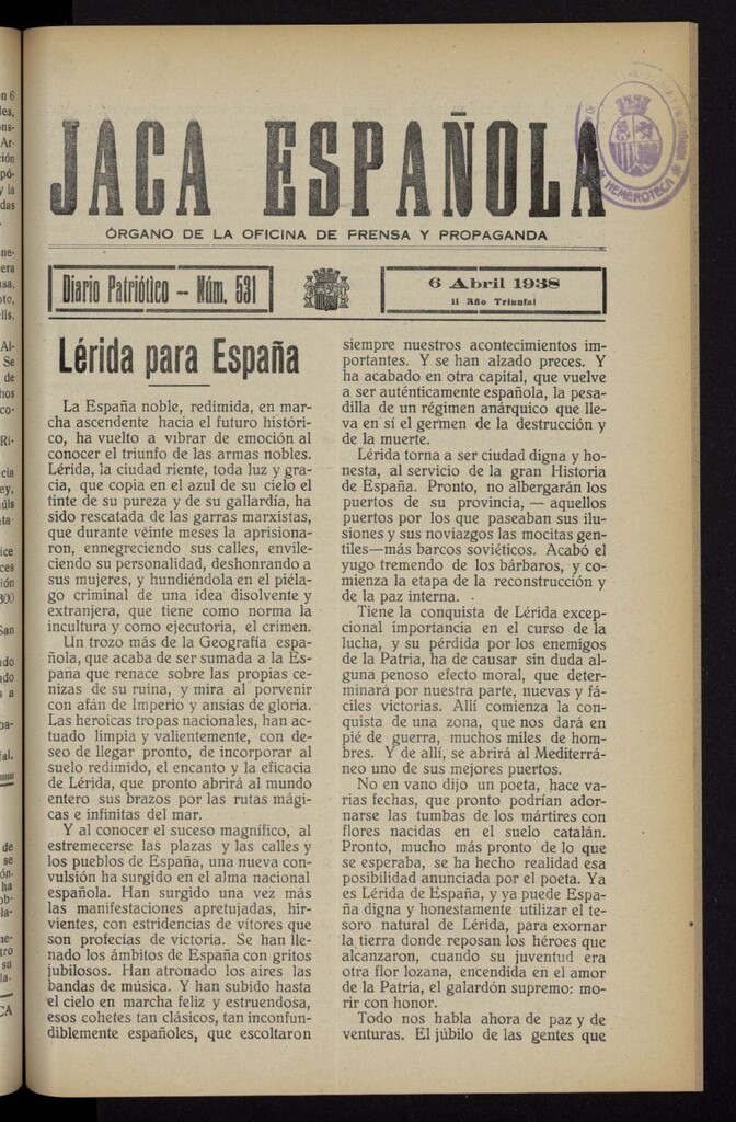 Miniatura de Jaca española : noticiero oficial del 6 de abril de 1938, nº 531