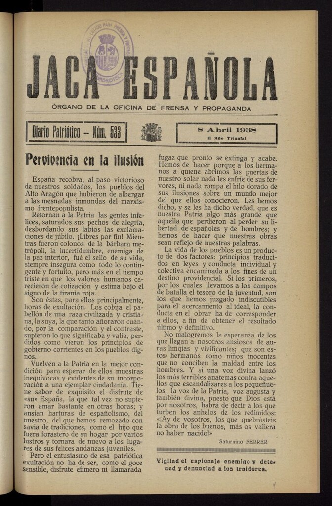 Miniatura de Jaca española : noticiero oficial del 8 de abril de 1938, nº 533
