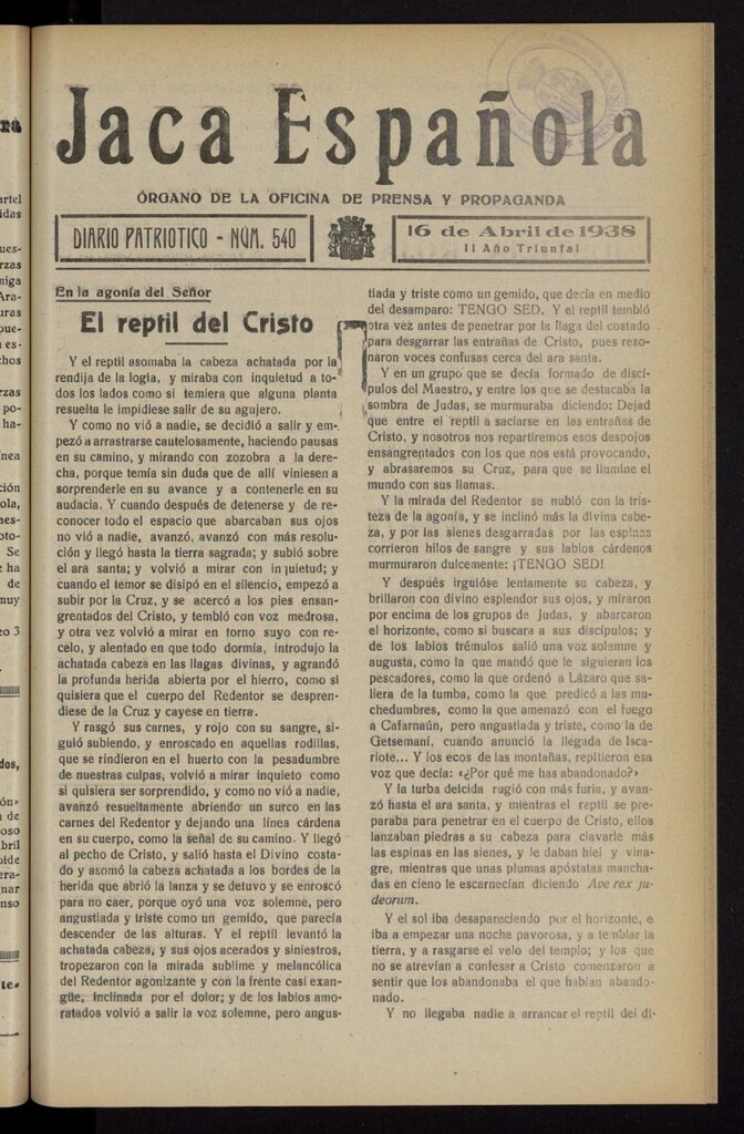 Miniatura de Jaca española : noticiero oficial del 16 de abril de 1938, nº 540