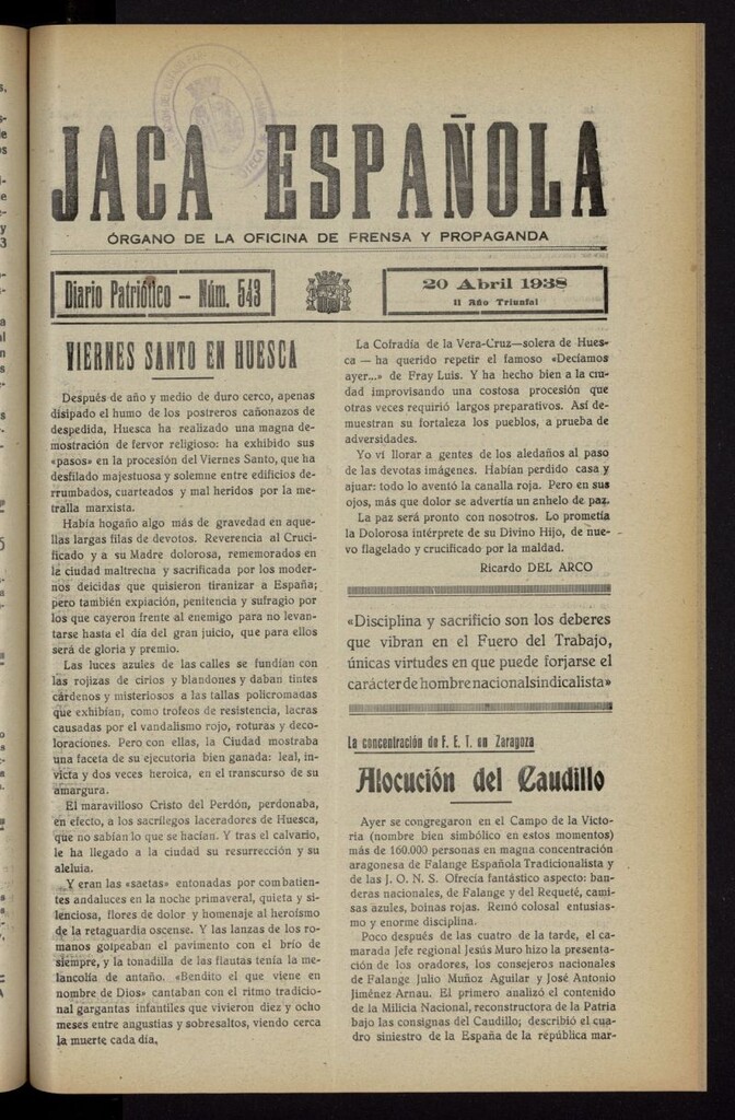 Miniatura de Jaca española : noticiero oficial del 20 de abril de 1938, nº 543