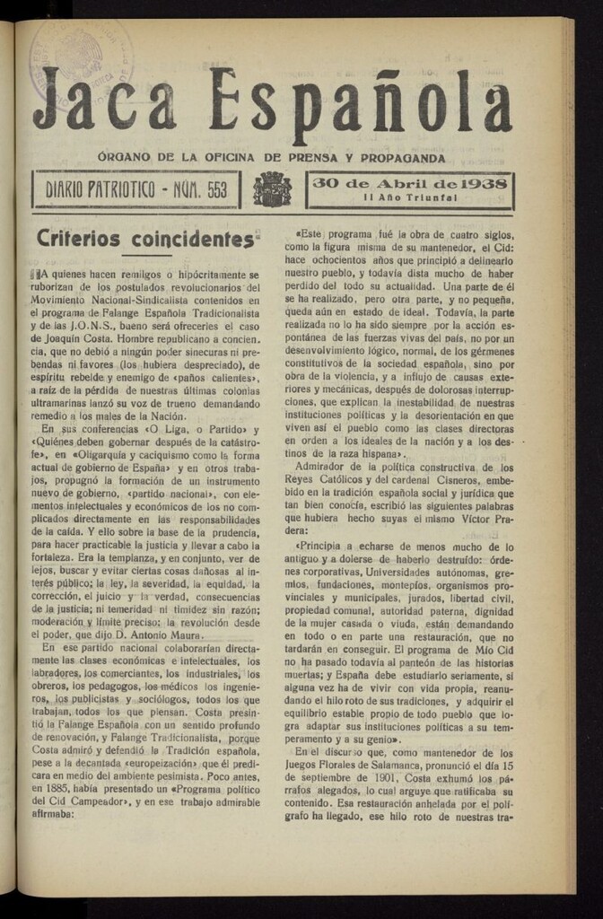 Miniatura de Jaca española : noticiero oficial del 30 de abril de 1938, nº 553