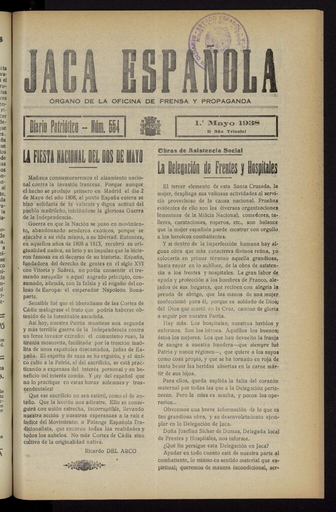 Miniatura de Jaca española : noticiero oficial del 1 de mayo de 1938, nº 554
