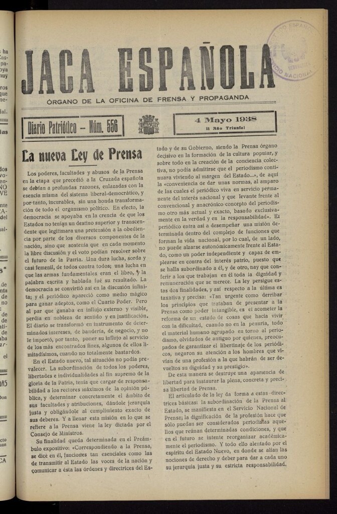 Miniatura de Jaca española : noticiero oficial del 4 de mayo de 1938, nº 556
