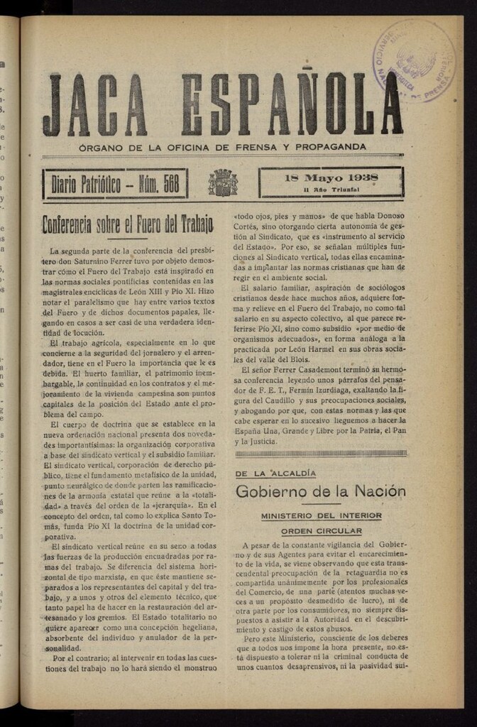 Miniatura de Jaca española : noticiero oficial del 18 de mayo de 1938, nº 568