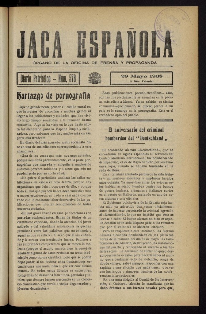 Miniatura de Jaca española : noticiero oficial del 29 de mayo de 1938, nº 578