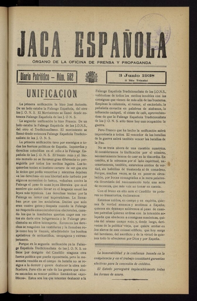 Miniatura de Jaca española : noticiero oficial del 3 de junio de 1938, nº 582