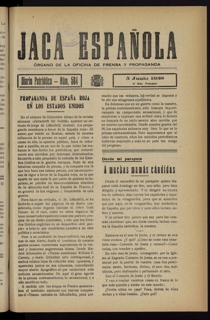 Miniatura de Jaca española : noticiero oficial del 5 de junio de 1938, nº 584
