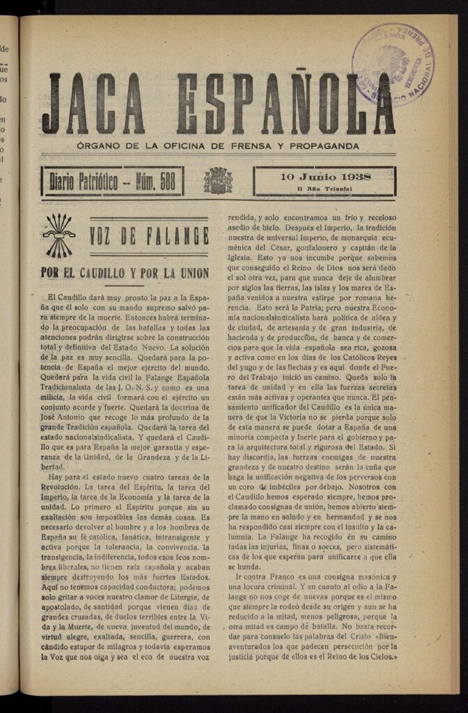 Miniatura de Jaca española : noticiero oficial del 10 de junio de 1938, nº 588