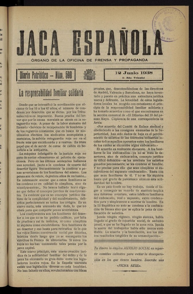 Miniatura de Jaca española : noticiero oficial del 12 de junio de 1938, nº 590