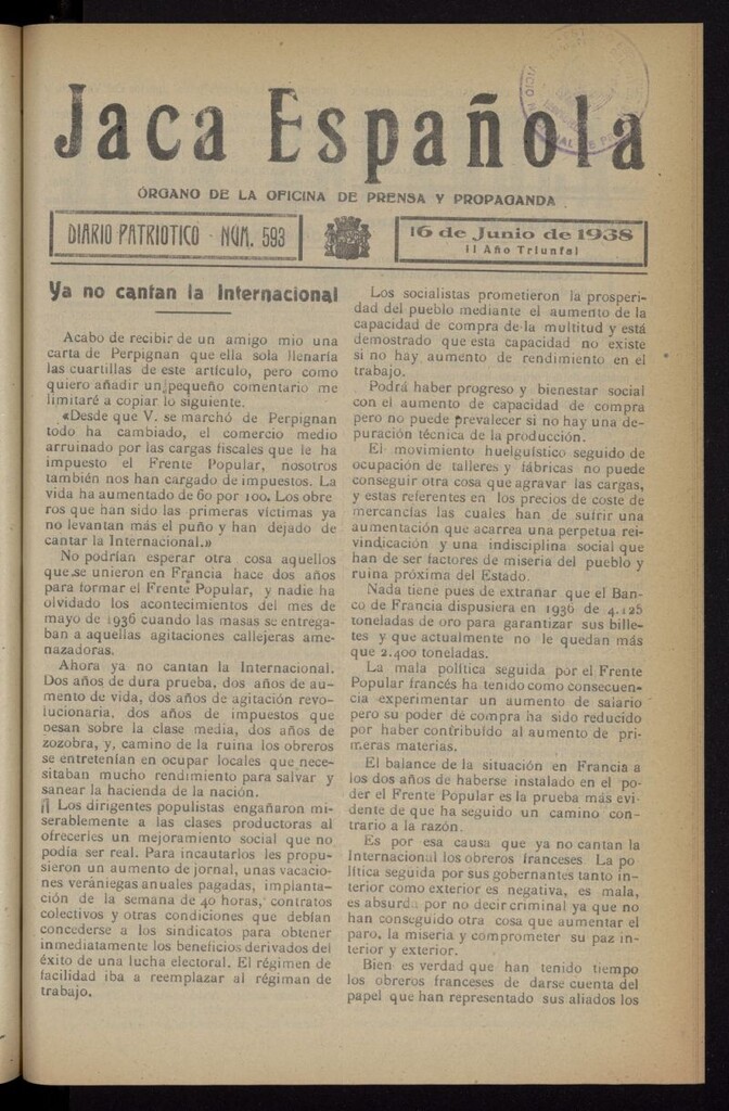 Miniatura de Jaca española : noticiero oficial del 16 de junio de 1938, nº 593