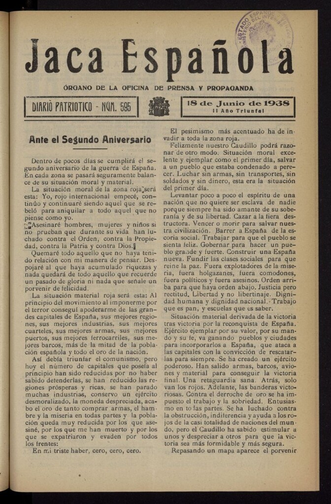 Miniatura de Jaca española : noticiero oficial del 18 de junio de 1938, nº 595
