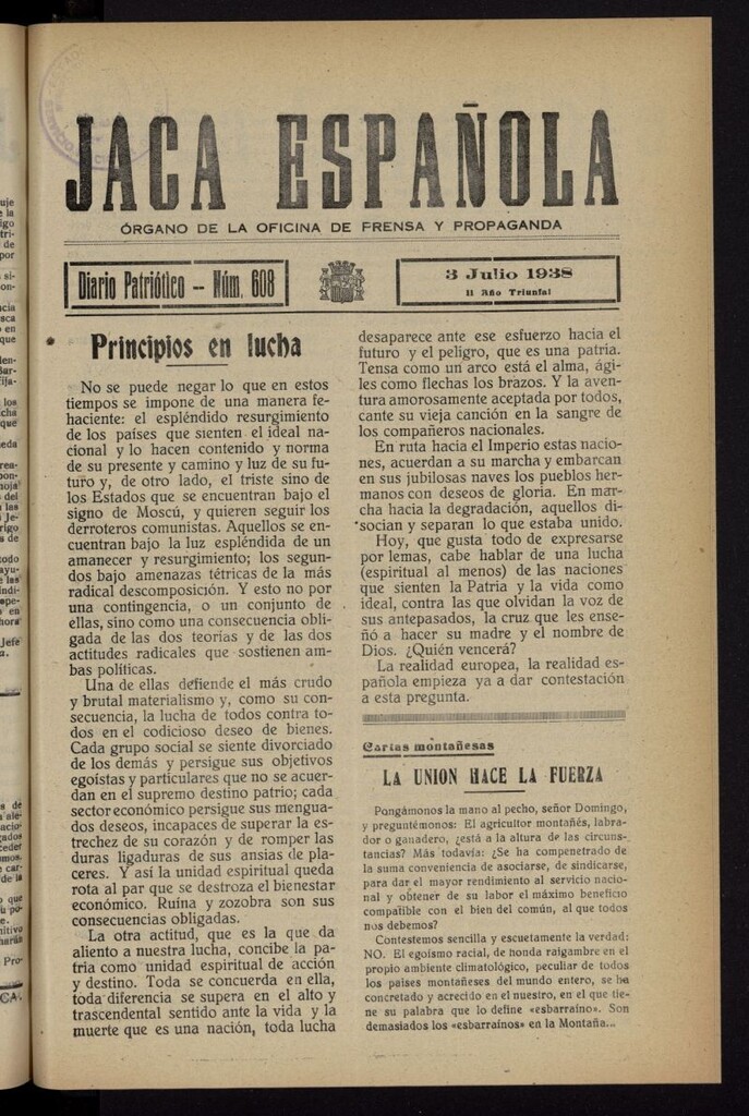 Miniatura de Jaca española : noticiero oficial del 3 de julio de 1938, nº 608