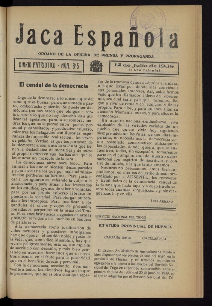 Miniatura de Jaca española : noticiero oficial del 12 de julio de 1938, nº 615