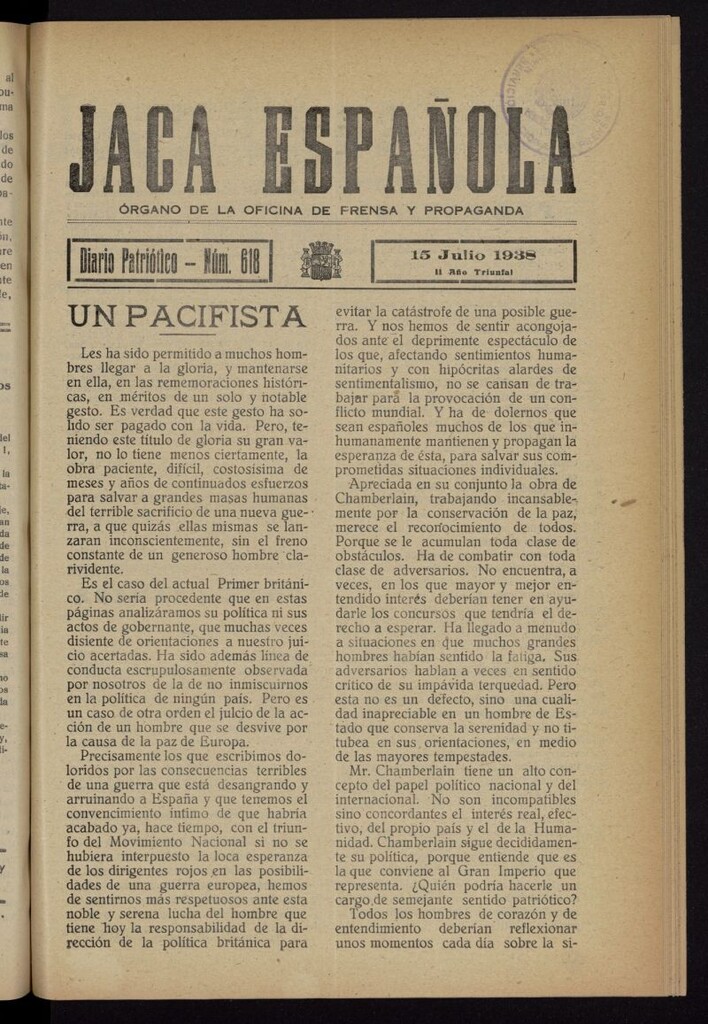 Miniatura de Jaca española : noticiero oficial del 15 de julio de 1938, nº 618
