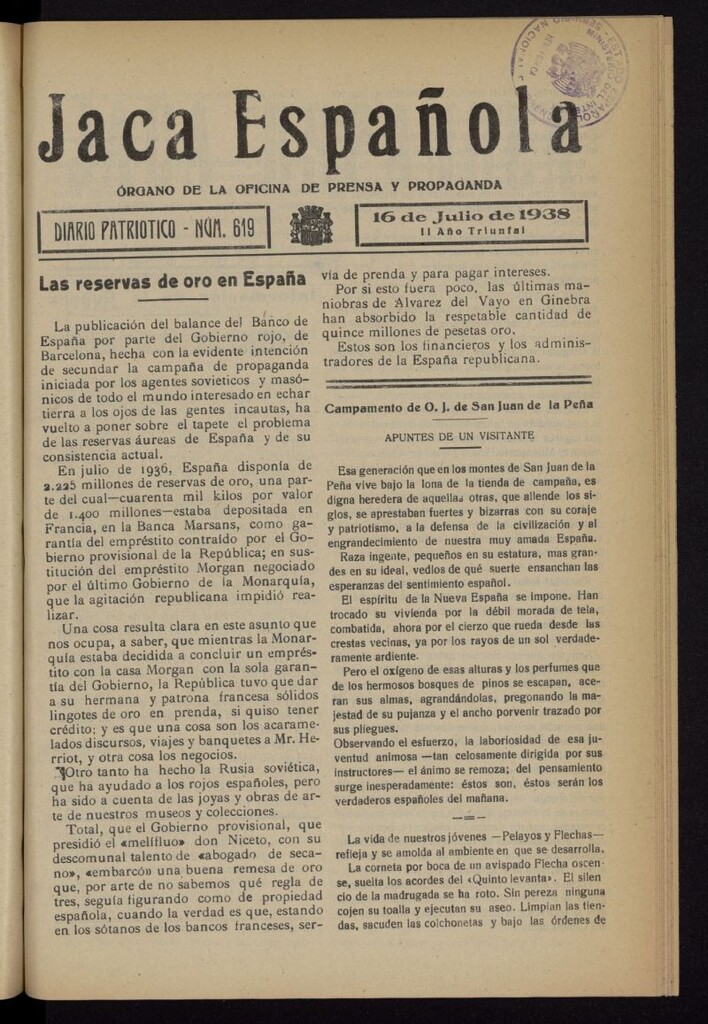 Miniatura de Jaca española : noticiero oficial del 16 de julio de 1938, nº 619