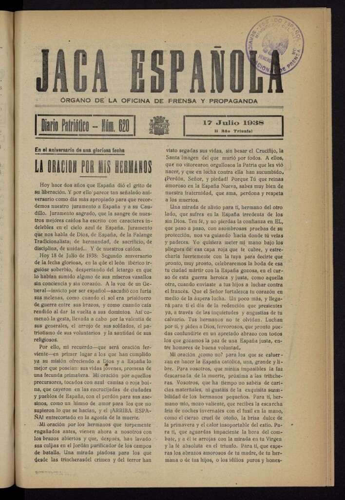 Miniatura de Jaca española : noticiero oficial del 17 de julio de 1938, nº 620