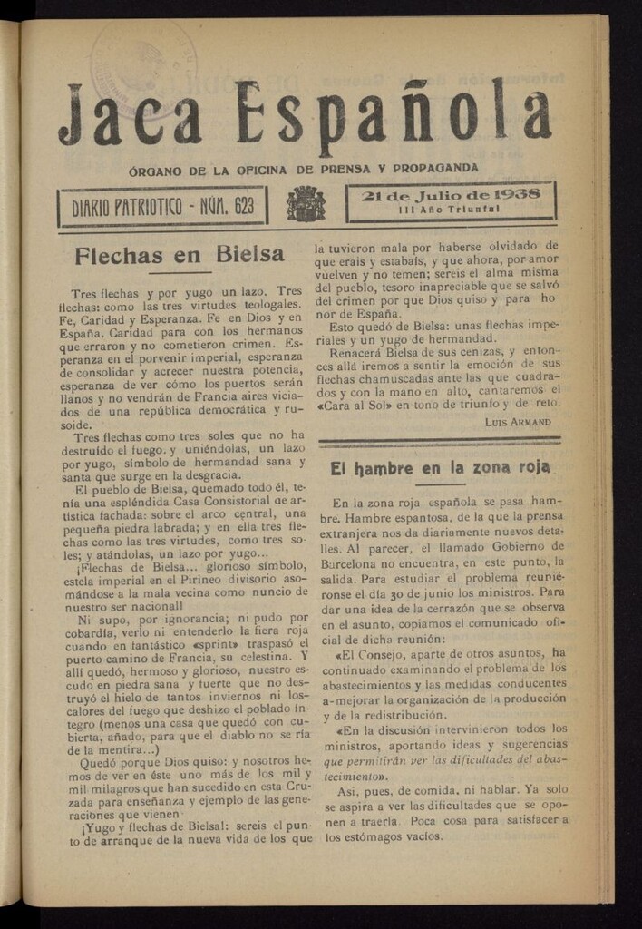 Miniatura de Jaca española : noticiero oficial del 21 de julio de 1938, nº 623