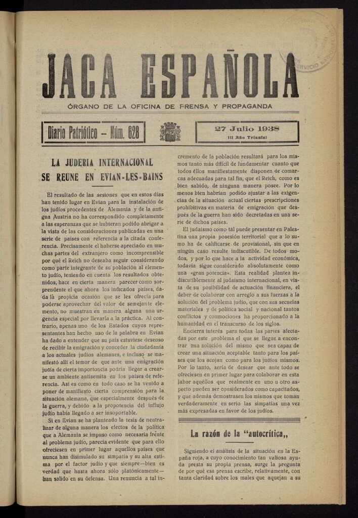 Miniatura de Jaca española : noticiero oficial del 27 de julio de 1938, nº 628