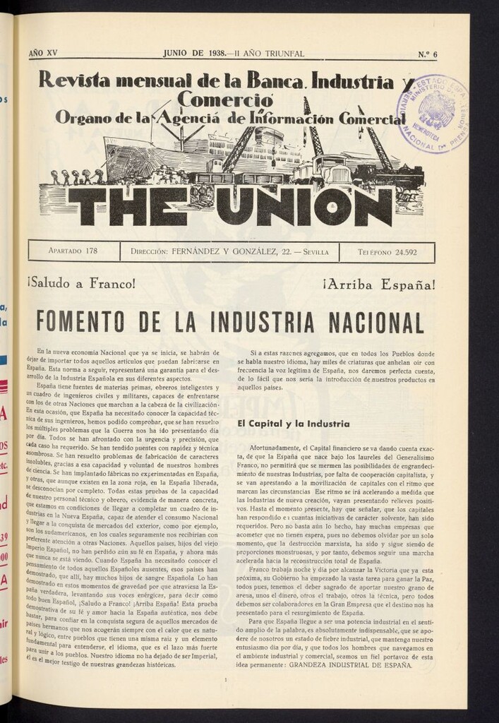 Miniatura de IDEAS : revista mensual de la banca, industria y comercio  de junio de 1938, nº 6