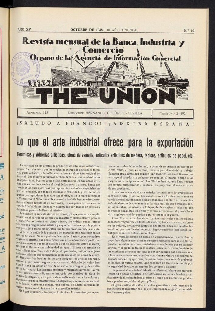 Miniatura de IDEAS : revista mensual de la banca, industria y comercio  de octubre de 1938, nº 10