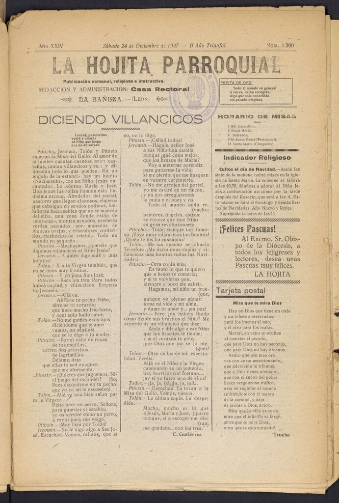 Miniatura de La hojita parroquial : publicación semanal religiosa e instructiva del 24 de diciembre de 1937, nº 1300