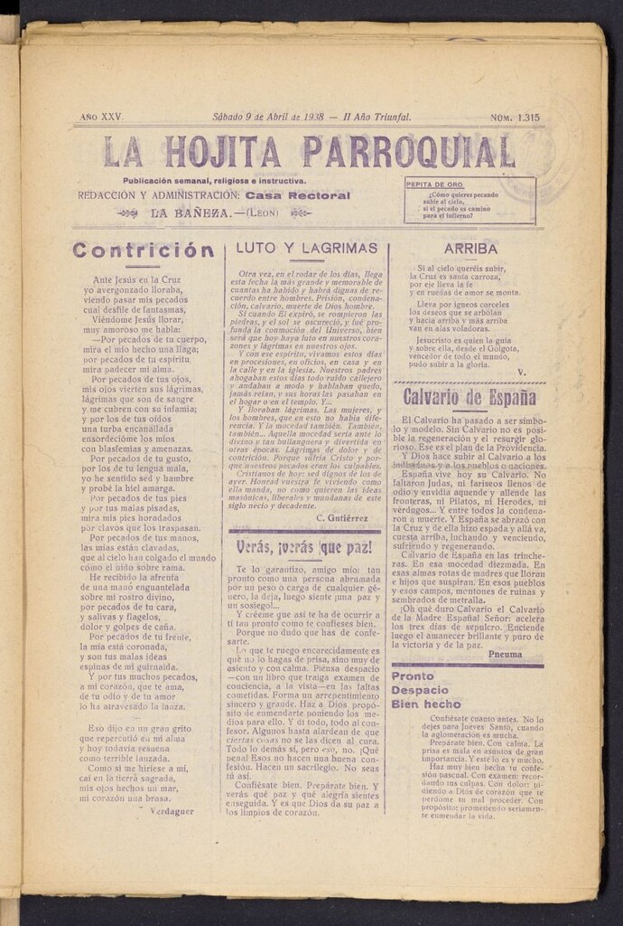 Miniatura de La hojita parroquial : publicación semanal religiosa e instructiva del 9 de abril de 1938, nº 1315